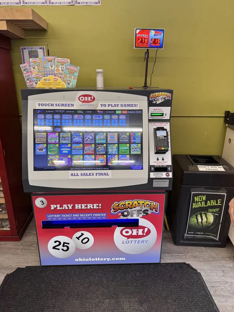 The self-service Ohio Lottery kiosk at GS Vape Barberton, offering scratch-offs and draw games. Ohio Lottery self-service kiosk terminal inside GS Vape Barberton