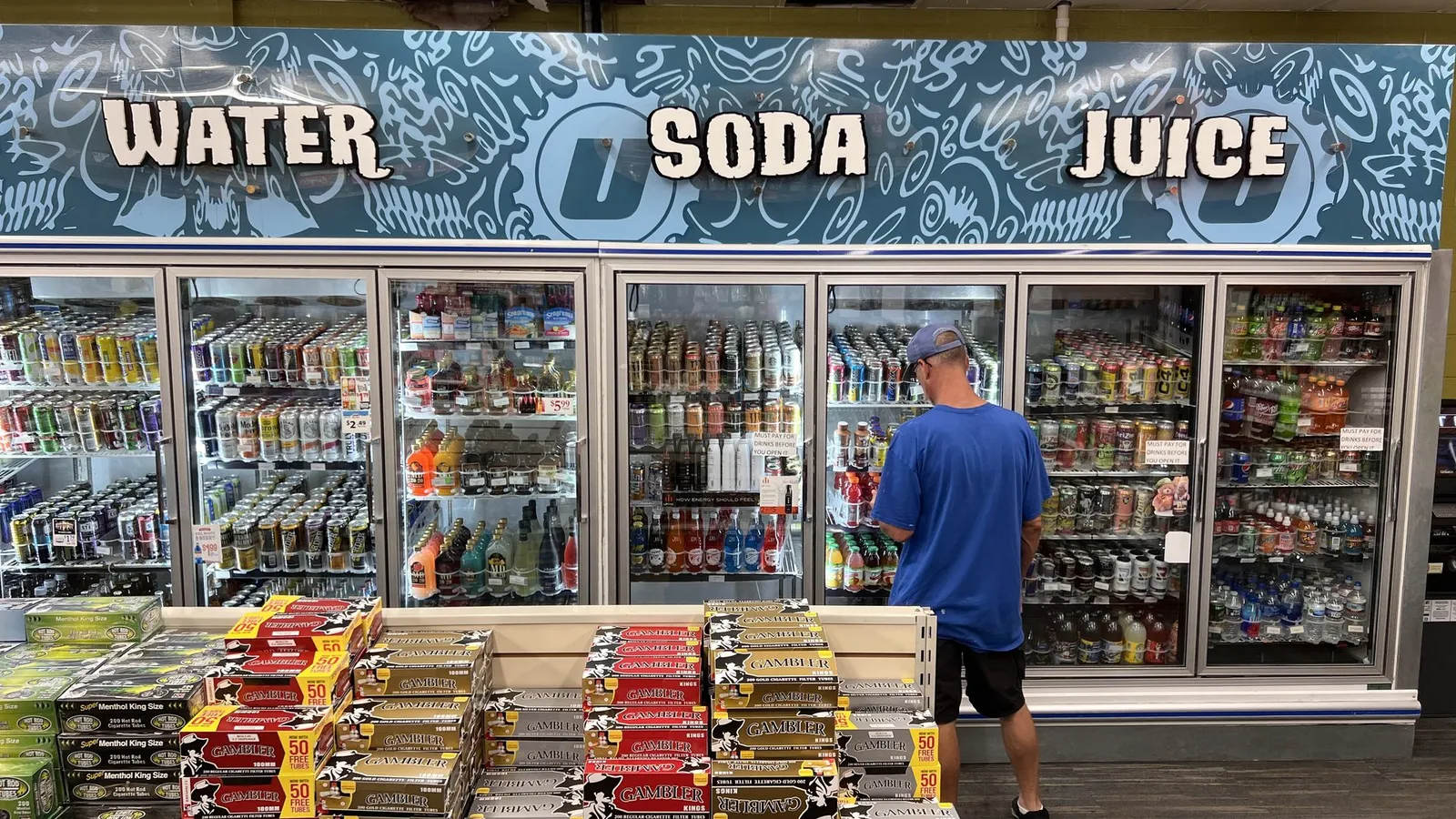 Water, Soda and Juice cooler section at GS Vape Barberton